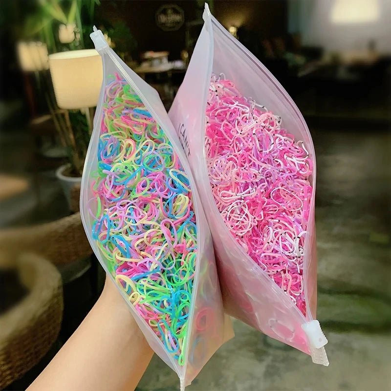 1000 unidades/pacote coloridas pequenas descartáveis elásticos goma para rabo de cavalo segurar elástico faixas de cabelo moda acessórios para cabelo - mimarte