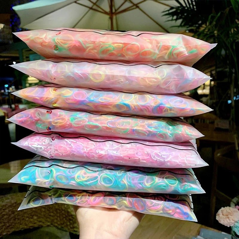1000 unidades/pacote coloridas pequenas descartáveis elásticos goma para rabo de cavalo segurar elástico faixas de cabelo moda acessórios para cabelo - mimarte