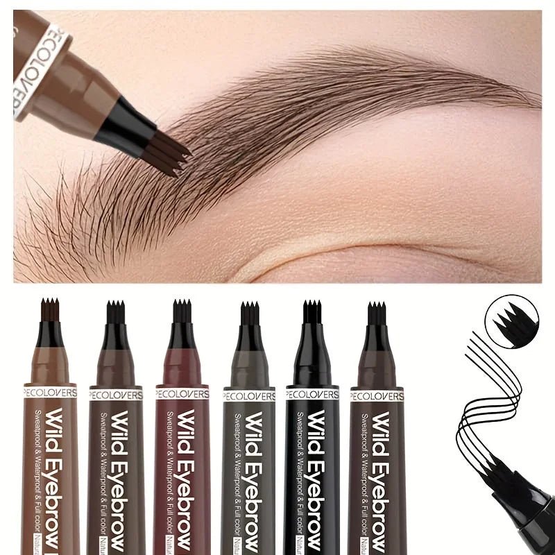 6 cores 1pc caneta de sobrancelha à prova d'água 4 pontas divididas caneta de sobrancelha caneta de tatuagem de sobrancelha à prova d'água líquido preto lápis de maquiagem de sobrancelha - mimarte