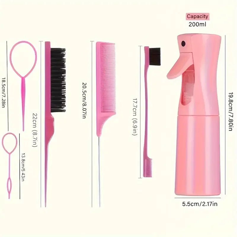 6 peças/conjunto de escova de cabeleireiro spray frasco cabelo trança laço, cauda, pente provocando cabelo, controle de borda - mimarte
