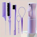 6 peças/conjunto de escova de cabeleireiro spray frasco cabelo trança laço, cauda, pente provocando cabelo, controle de borda - mimarte