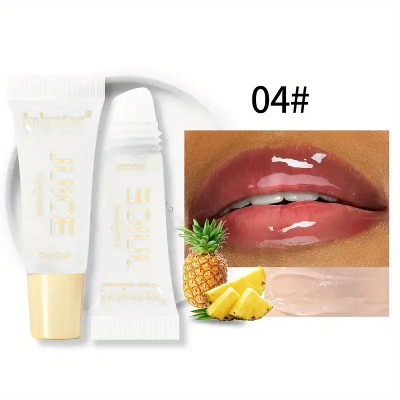 Óleo labial transparente aquoso, hidratante e suavizante, linhas labiais, brilho labial, vidro labial, aroma de frutas