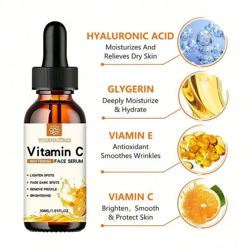 Essência Facial de Vitamina C Contém Ácido Hialurônico Removedor de Manchas Escuras Hidratante Reparador Antienvelhecimento Essência Facial Cuidados com a Pele 30ml