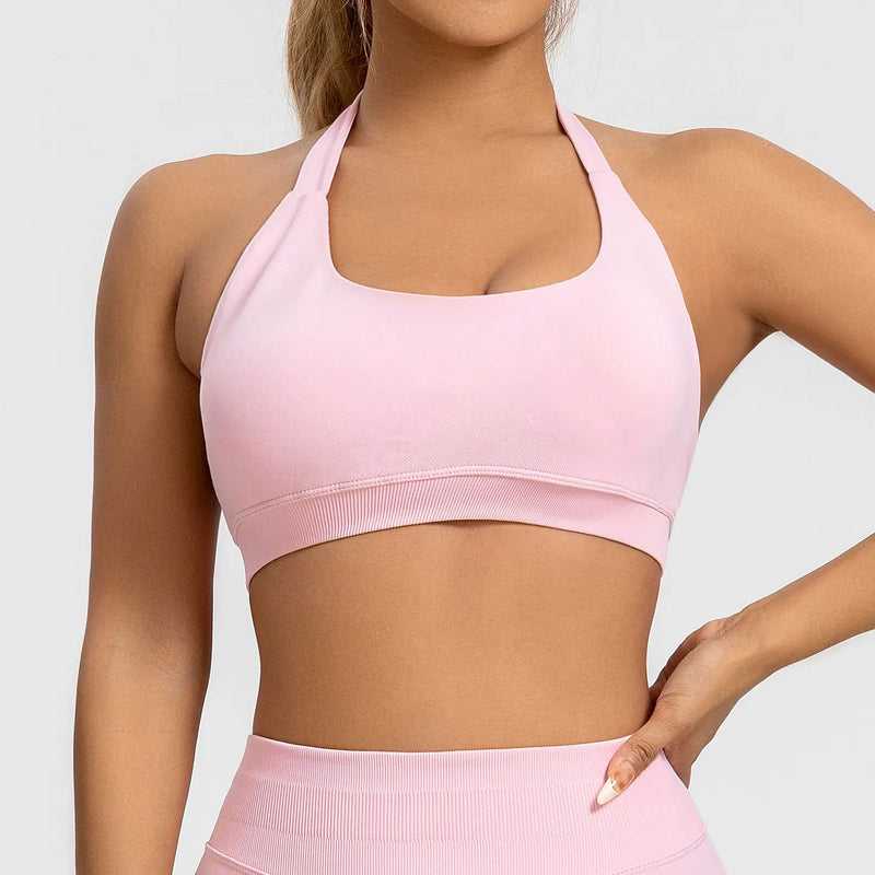 Sutiã esportivo Impact Sports Top feminino sem costura Halter Top alto suporte Push-up Costas abertas Roupa de ginástica Fitness Yoga Treino roupa íntima