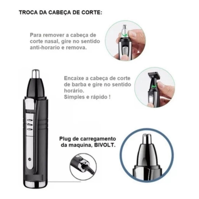 Aparador de pelos recarregável 4 em 1, aparador de barba, pelos do nariz, sobrancelhas e para remoção de pelos das orelhas - mimarte