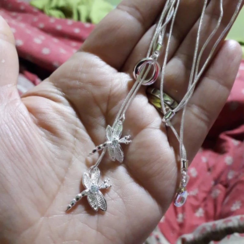Colar com dois Pingente de Libélula DOTEFFIL 925 Prata Esterlina - mimarte