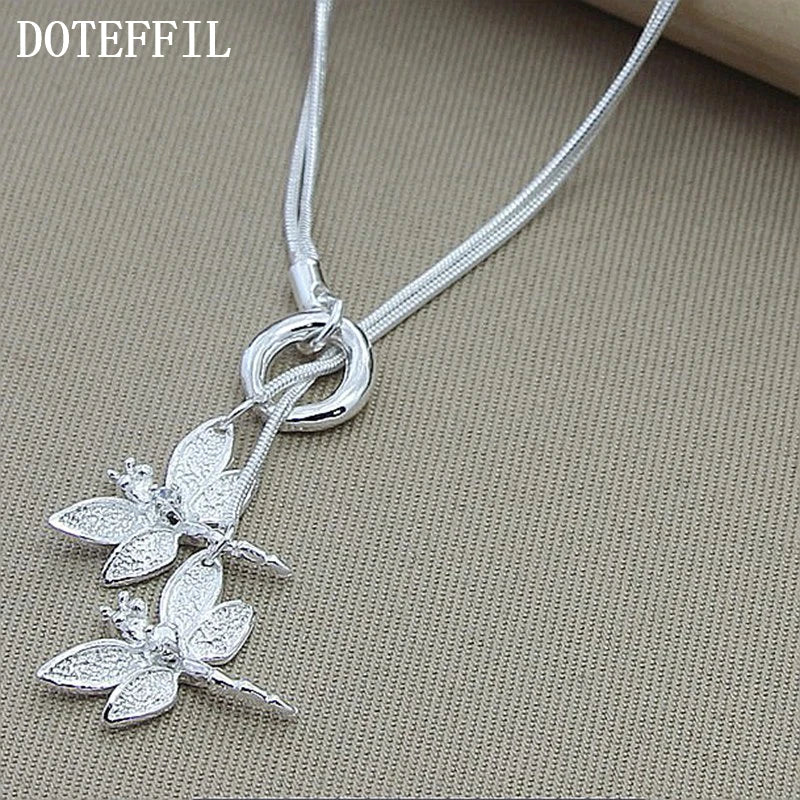 Colar com dois Pingente de Libélula DOTEFFIL 925 Prata Esterlina - mimarte