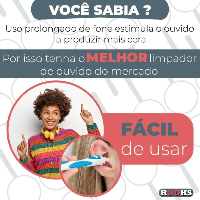 Limpador Removedor De Cera Cotonete Inteligente Para Orelha Higienizador De Ouvido Fácil Com 16 Ponteiras - mimarte