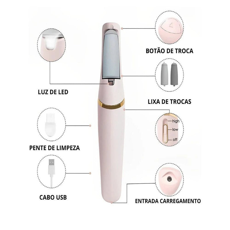 Lixadeira elétrica de pé Removedor de Calos Rachaduras dos Pés - elimina pilha USB portátil - mimarte