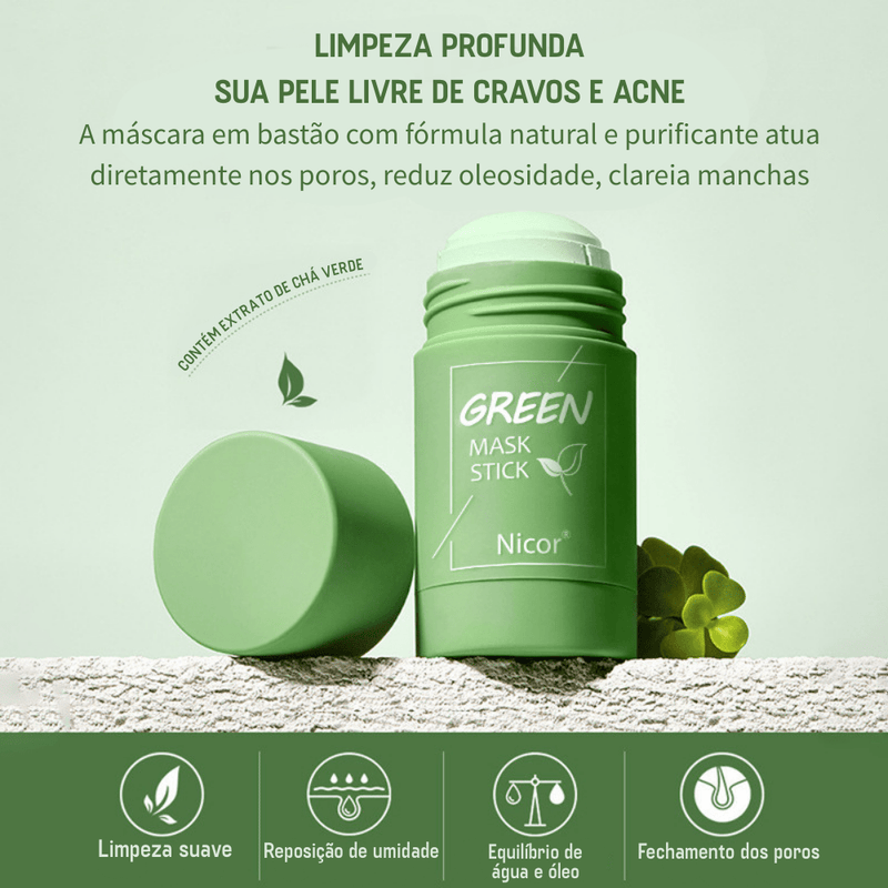 Máscara Anti Acne de Chá Verde para Cravos e Poros Dilatados - Berinjela Clareamento Purificação Máscara de Argila Stick - mimarte