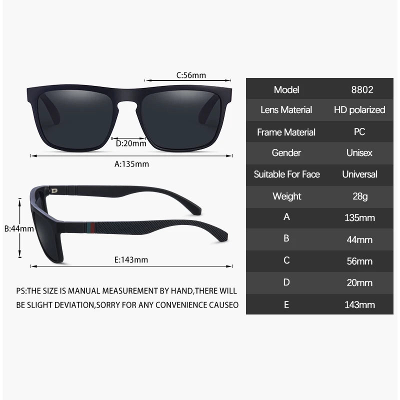 Óculos de Sol Polarizado Moda Quadrado Vintage Unissex Retro UV400 Eyewear - mimarte