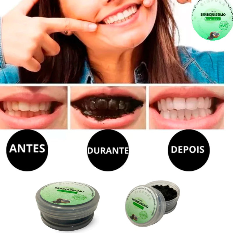 Pó Dental Clareador Natural Carvão Ativado Óleo Menta E Coco - Branquíssimo - BioPura - mimarte