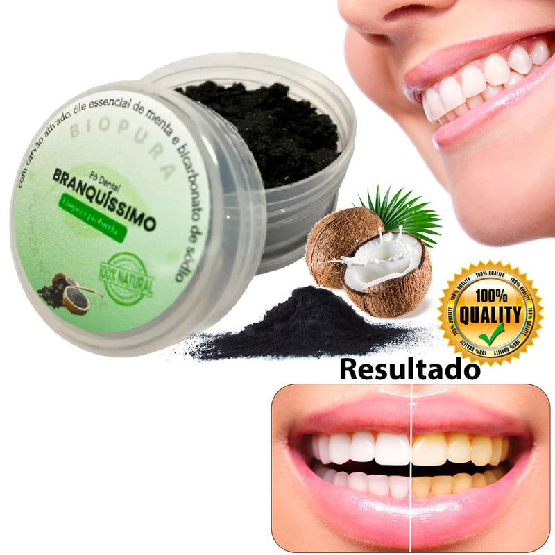 Pó Dental Clareador Natural Carvão Ativado Óleo Menta E Coco - Branquíssimo - BioPura - mimarte