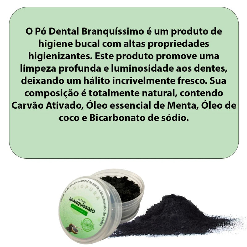 Pó Dental Clareador Natural Carvão Ativado Óleo Menta E Coco - Branquíssimo - BioPura - mimarte