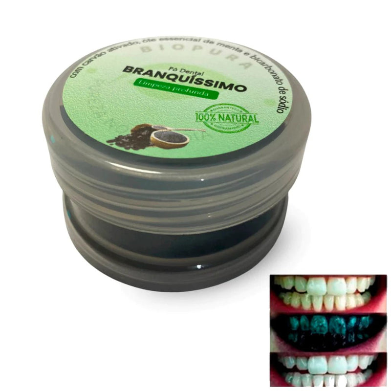 Pó Dental Clareador Natural Carvão Ativado Óleo Menta E Coco - Branquíssimo - BioPura - mimarte
