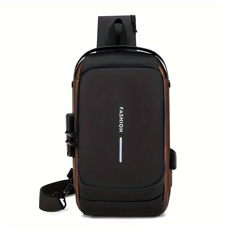 Mochila De Peito Masculina À Prova D'água Com Trava De Código Usb Alta Qualidade
