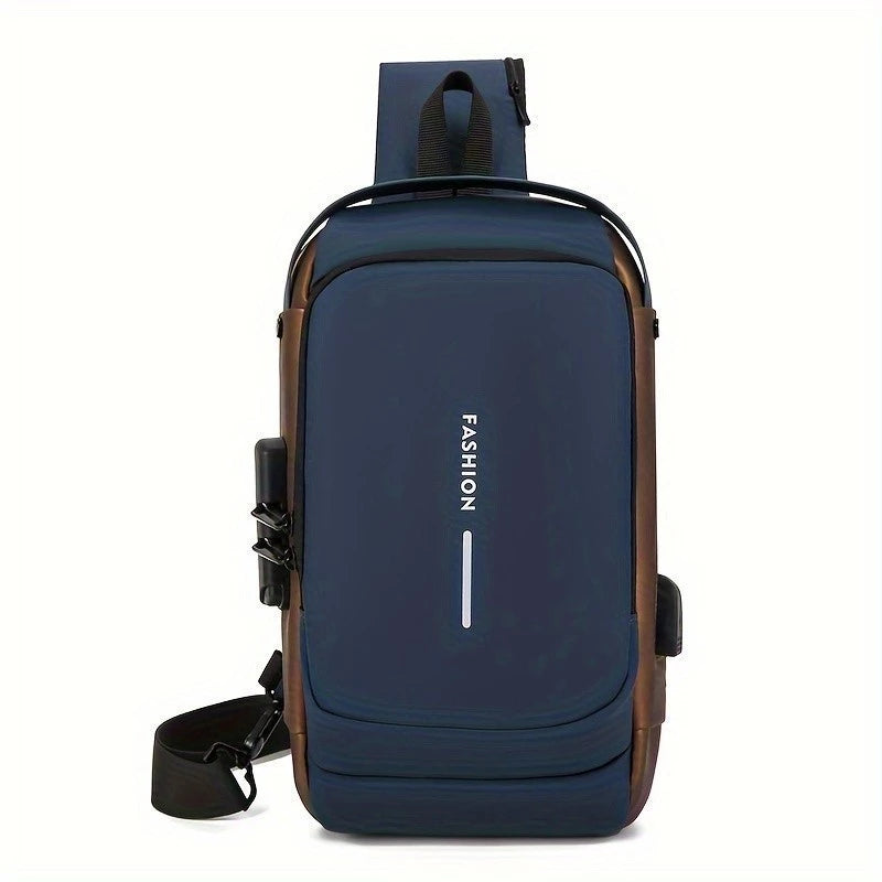 Mochila De Peito Masculina À Prova D'água Com Trava De Código Usb Alta Qualidade