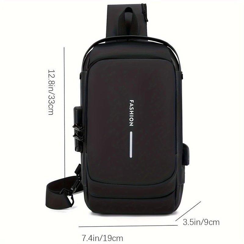 Mochila De Peito Masculina À Prova D'água Com Trava De Código Usb Alta Qualidade