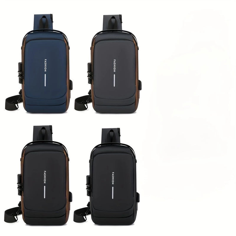 Mochila De Peito Masculina À Prova D'água Com Trava De Código Usb Alta Qualidade