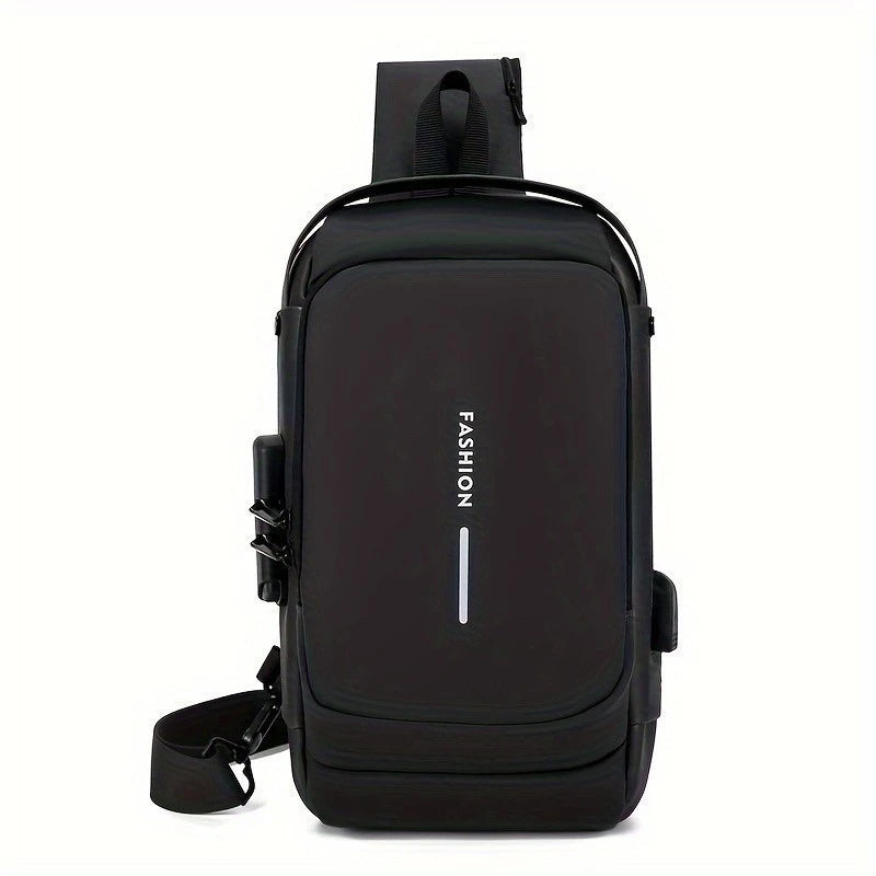Mochila De Peito Masculina À Prova D'água Com Trava De Código Usb Alta Qualidade