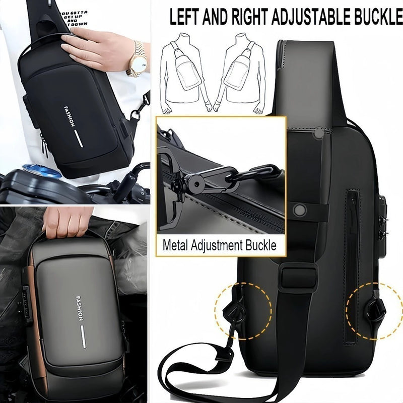 Mochila De Peito Masculina À Prova D'água Com Trava De Código Usb Alta Qualidade