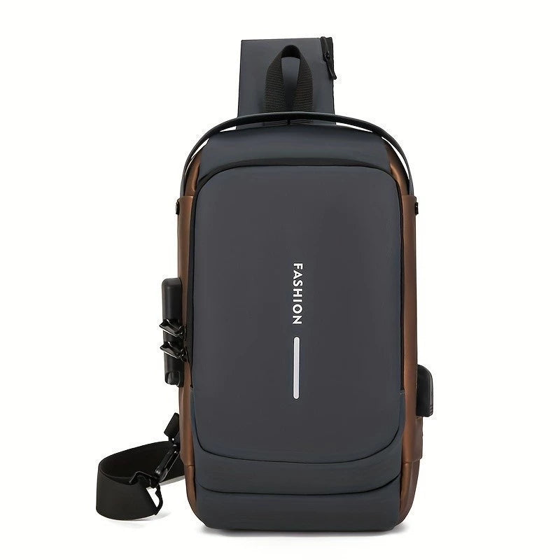 Mochila De Peito Masculina À Prova D'água Com Trava De Código Usb Alta Qualidade