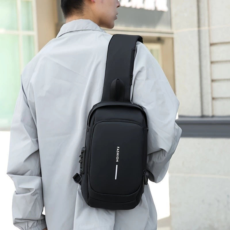 Mochila De Peito Masculina À Prova D'água Com Trava De Código Usb Alta Qualidade