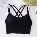 Tops femininos com alça cruzada nas costas, regata push up, sutiã esportivo para exercícios respirável, macio, fitness beleza, cor sólida - mimarte