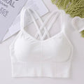 Tops femininos com alça cruzada nas costas, regata push up, sutiã esportivo para exercícios respirável, macio, fitness beleza, cor sólida - mimarte